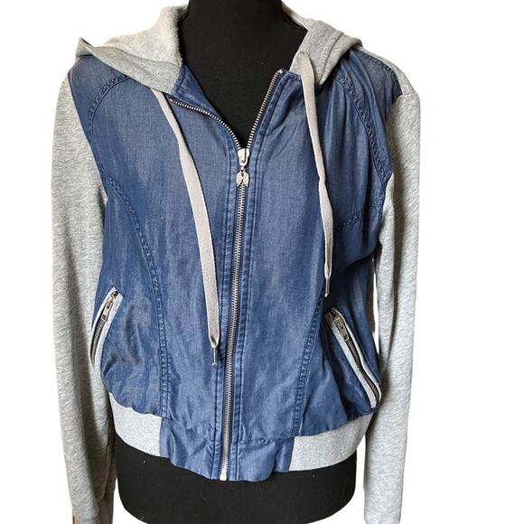Victoria's Secret Blue and Gray Bomber Jacket with Denim and Sweatshirt Blend - Picture 7 of 7